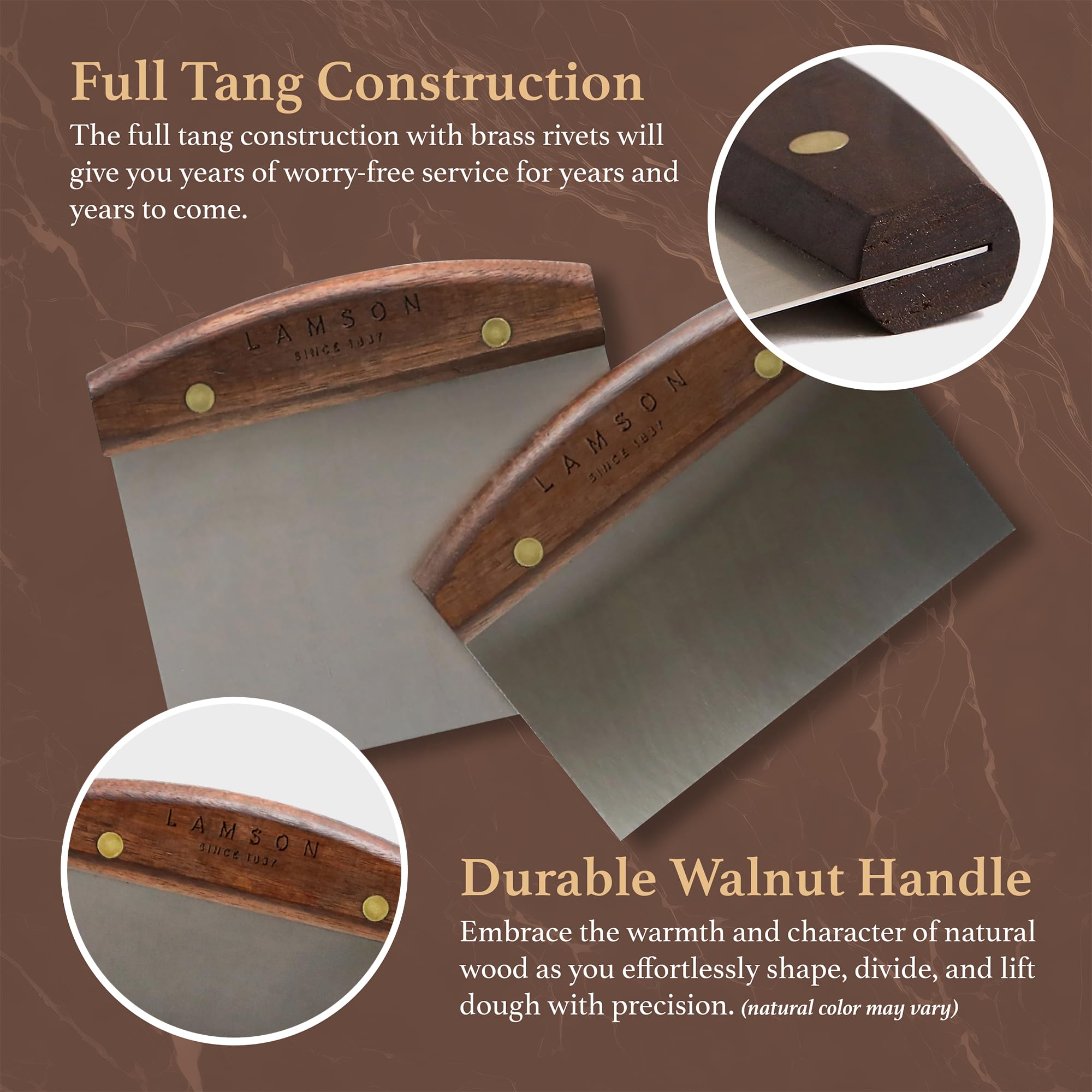 Lamson flat scraper on wooden board showing easy scraping and surface cleaning