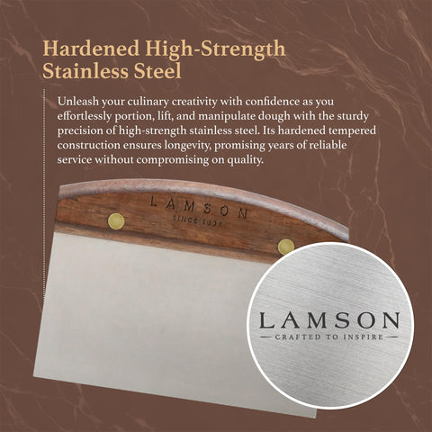 Lamson scraper next to ruler illustrating the 3x6 inch blade size and scale