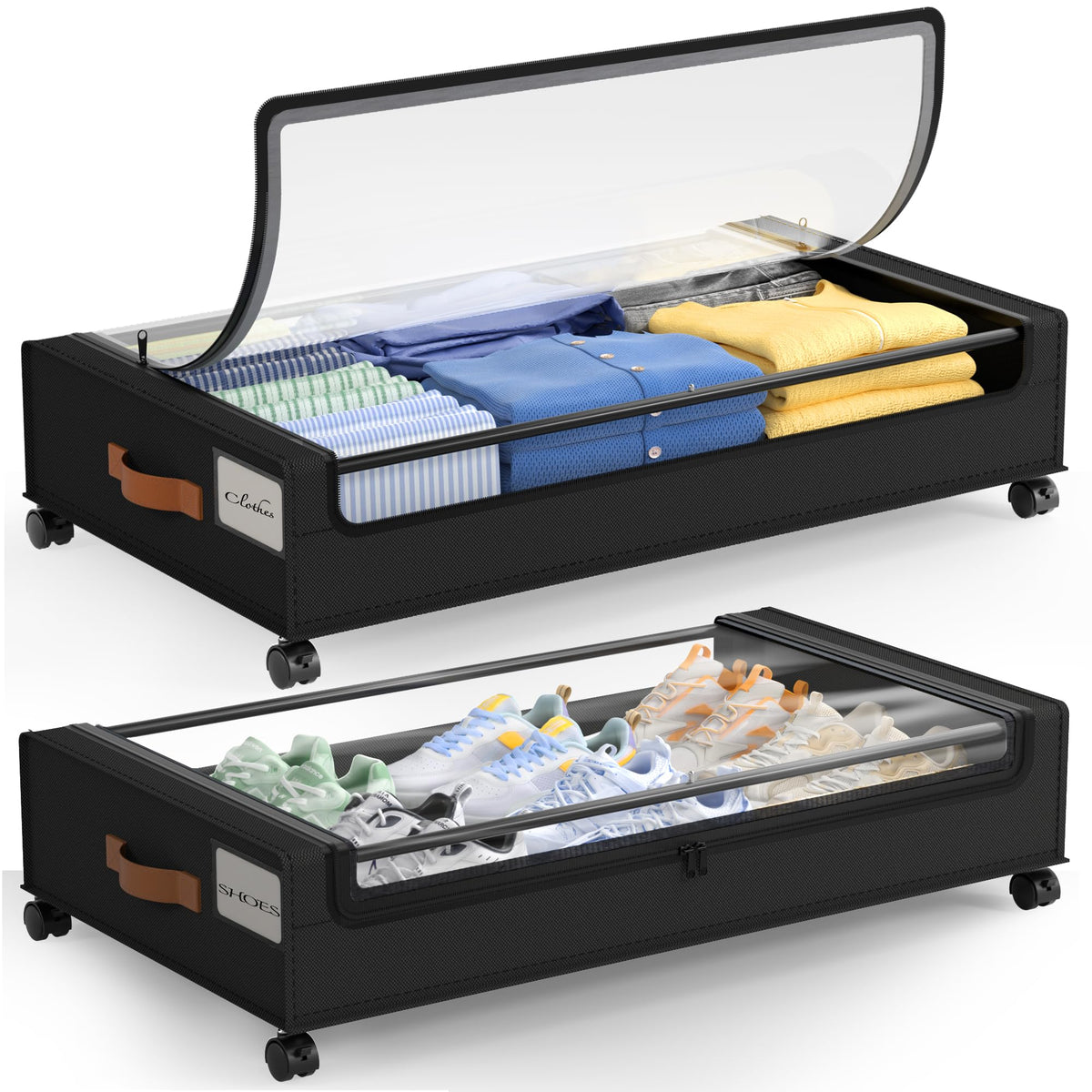 LAMU front view of 2-pack underbed storage showing compact layout and quick access benefit