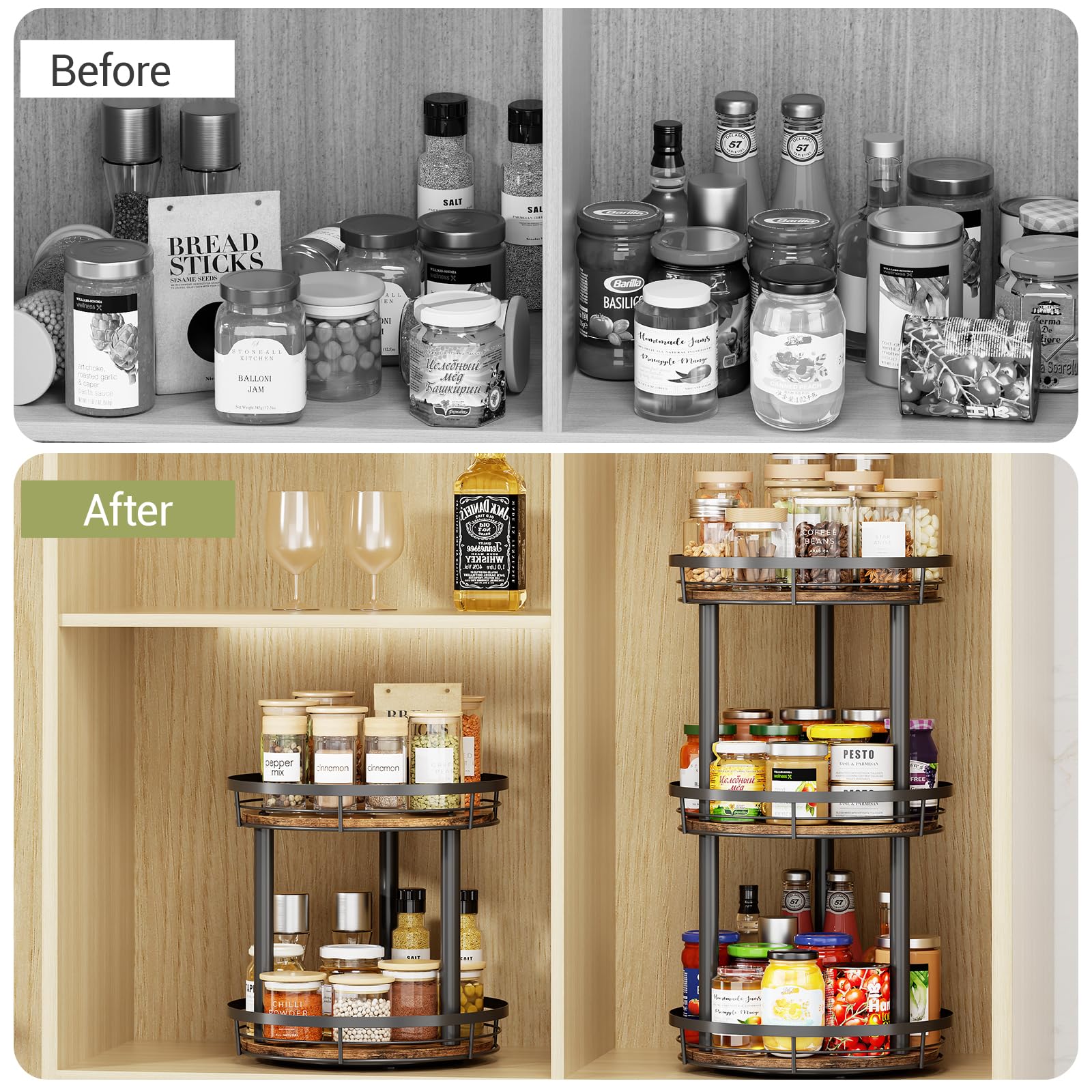 LAMU inside cabinet showing organized spices and improved visibility