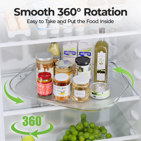 LAMU lazy susan inside refrigerator making condiments easy to reach