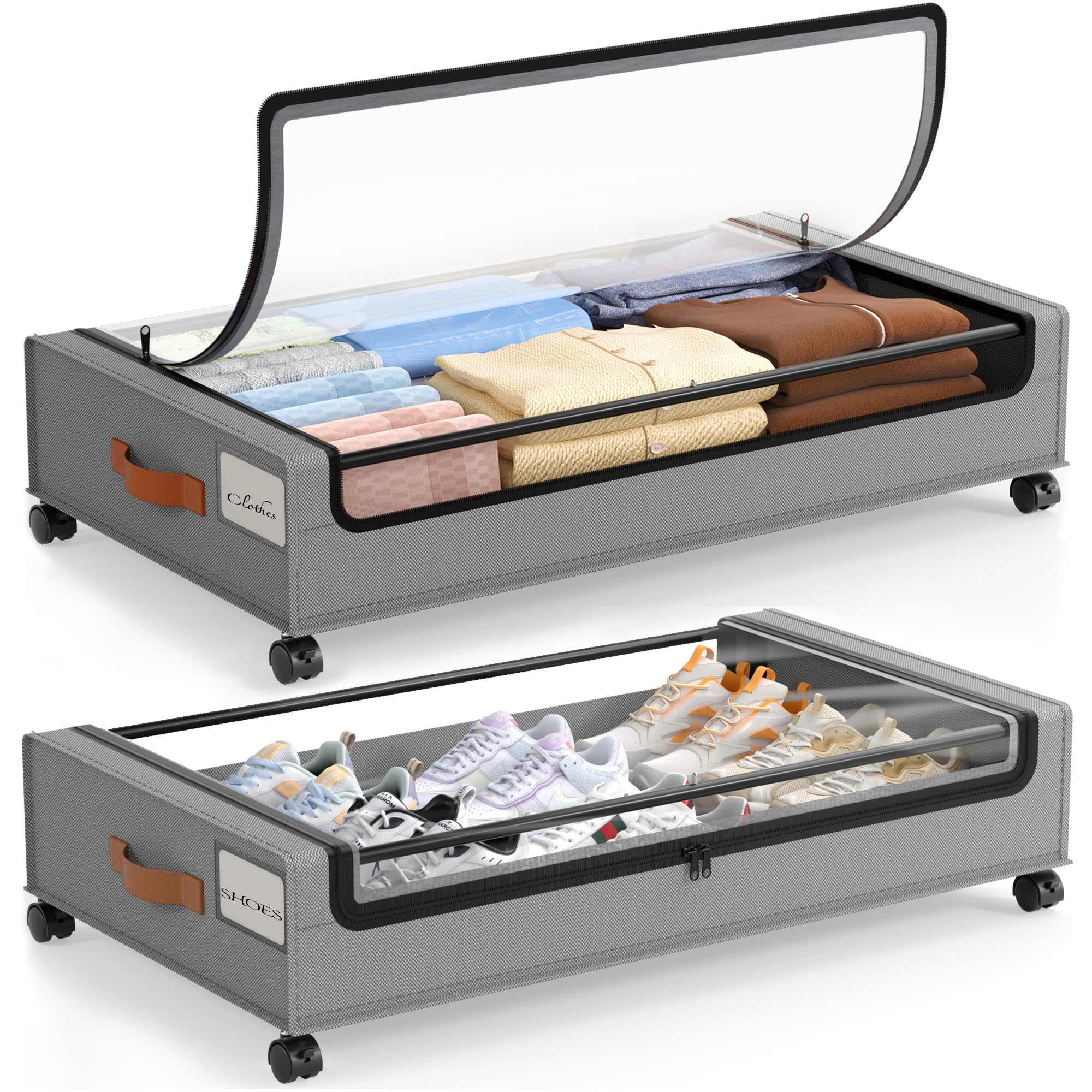 LAMU front view of grey underbed container showing compact profile and easy access