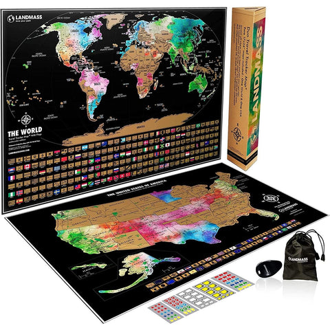 Landmass world map front view showing revealed countries and vibrant flags