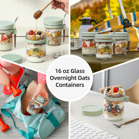 LANDNEOO jar on breakfast table with oats and fruit showing ready-to-eat convenience benefit