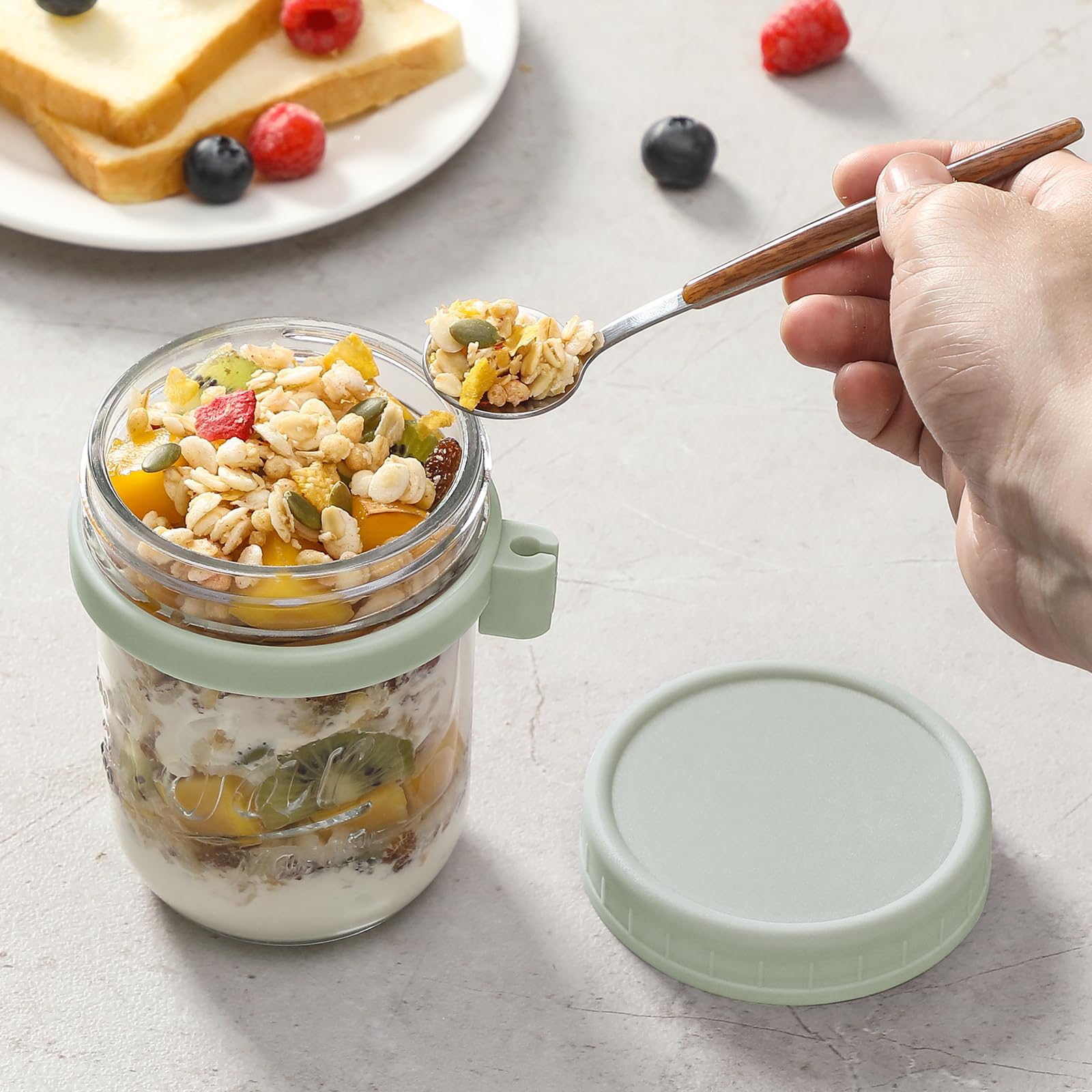 LANDNEOO jars arranged in fridge showing clear glass visibility and space-saving storage benefit