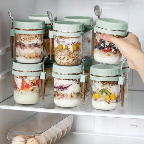 LANDNEOO jar held in hand for size comparison showing 16 oz capacity and portion control benefit