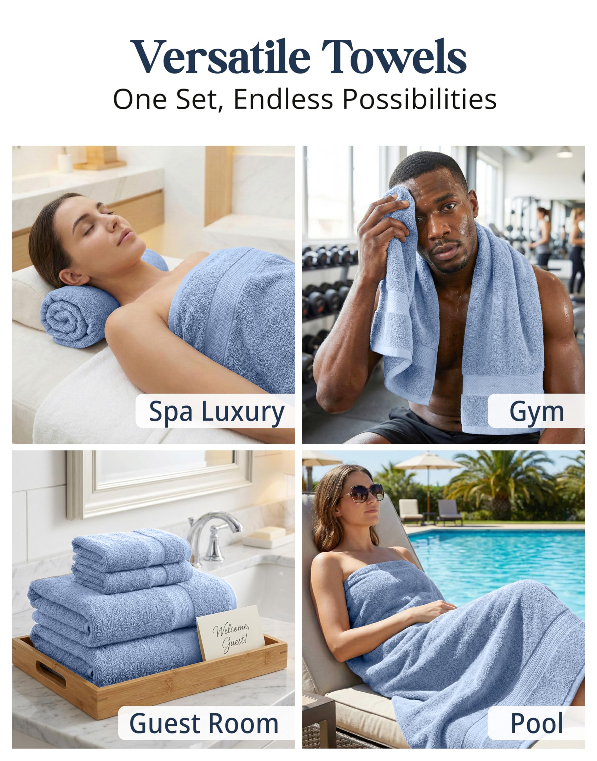 LANE LINEN size comparison with a person to show generous towel dimensions