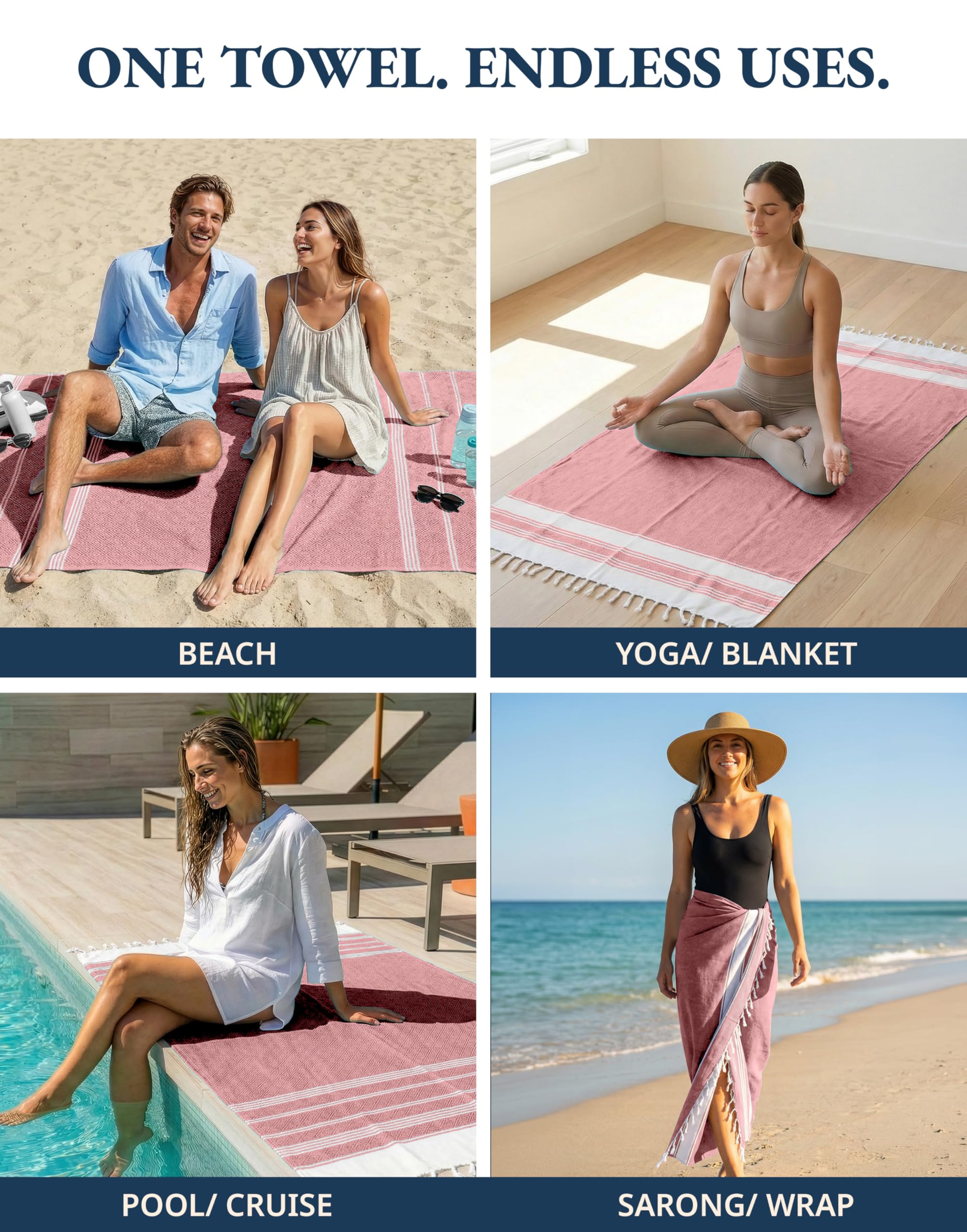 LANE LINEN towel worn as a pareo showing multipurpose use and coverage