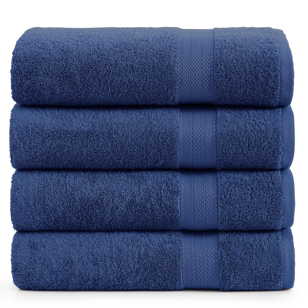 LANE LINEN front packaging of navy bath sheet set showing complete 4-pack benefits