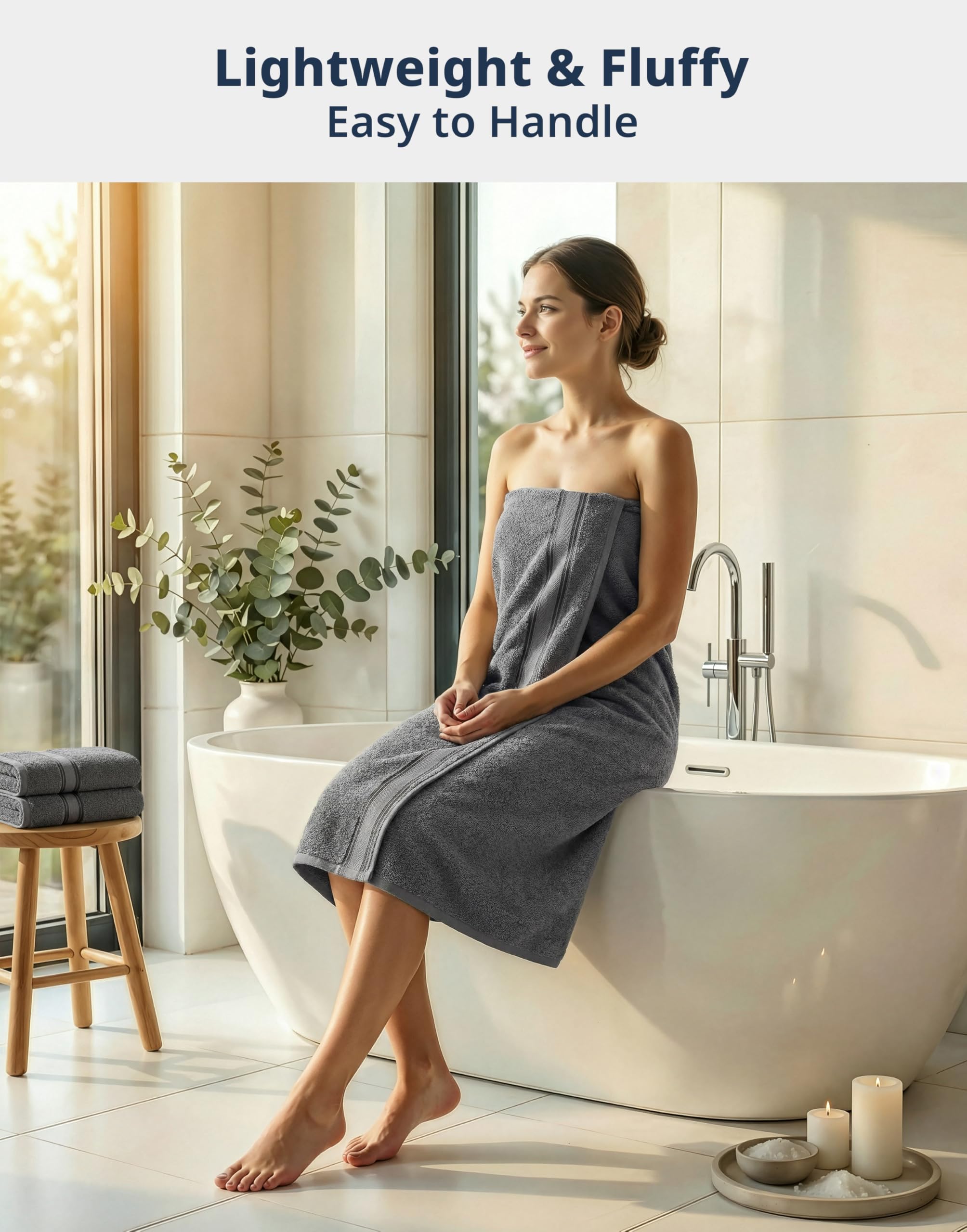 LANE LINEN bath towel flat lay displaying grey color and generous size for comfort
