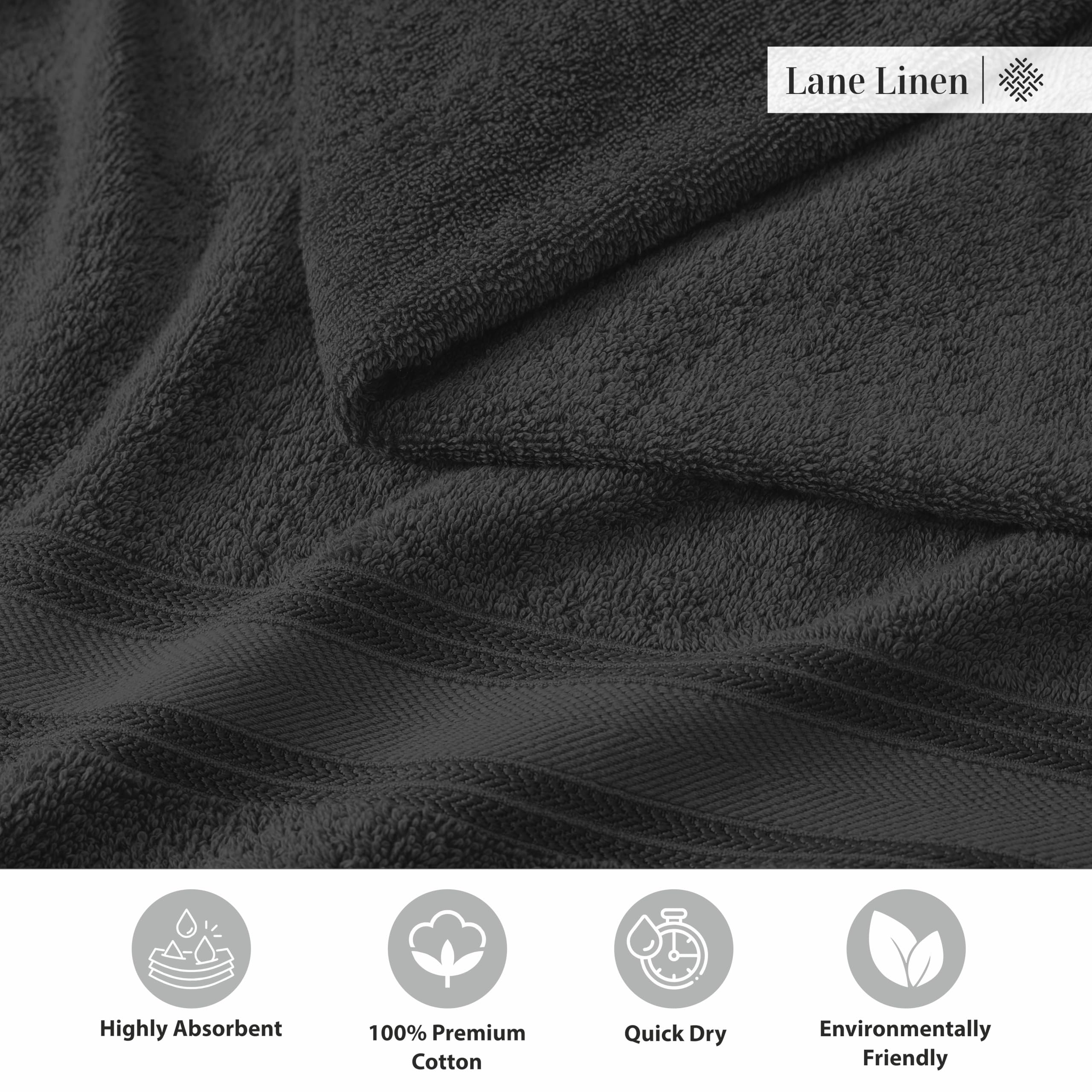 LANE LINEN bath towel beside common items showing true scale