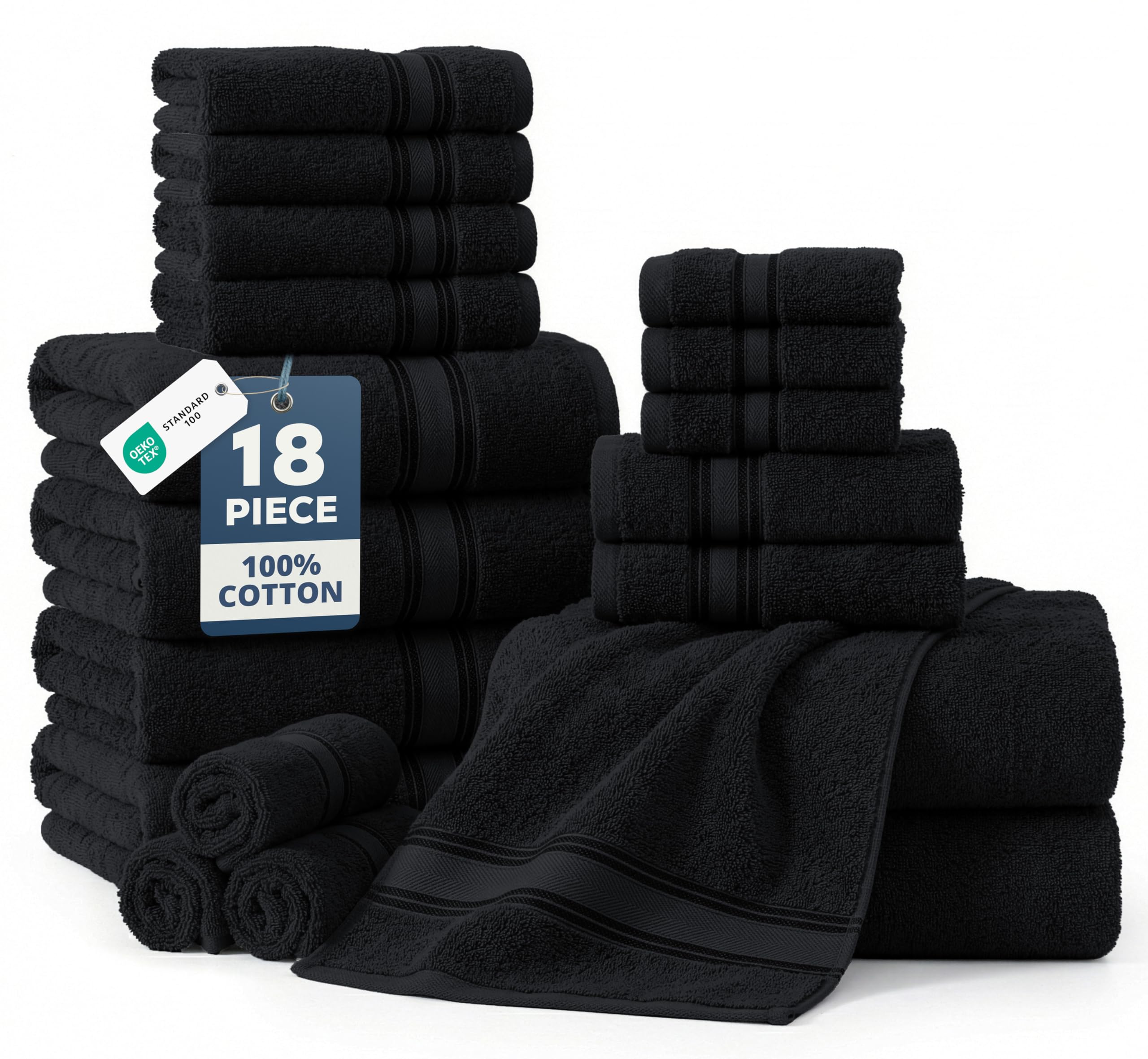 LANE LINEN black bath towel front view showing plush absorbency
