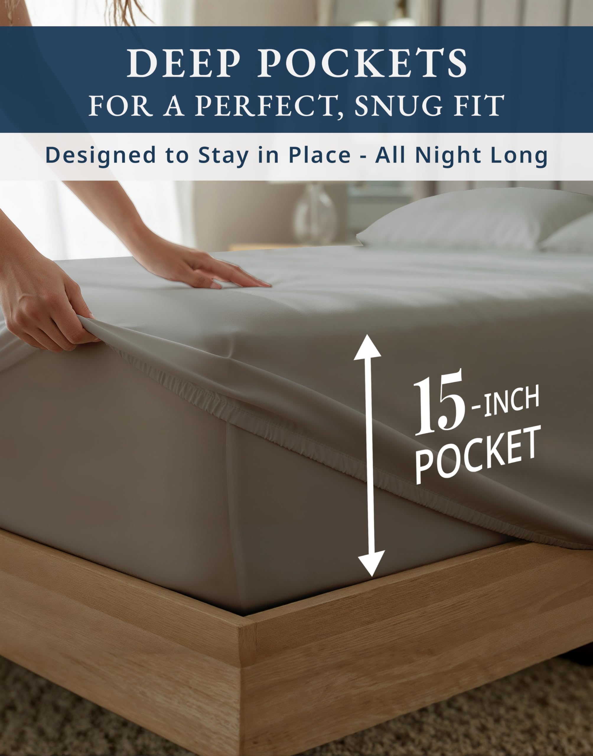 LANE LINEN fitted sheet pulled over mattress to show deep-pocket fit advantage