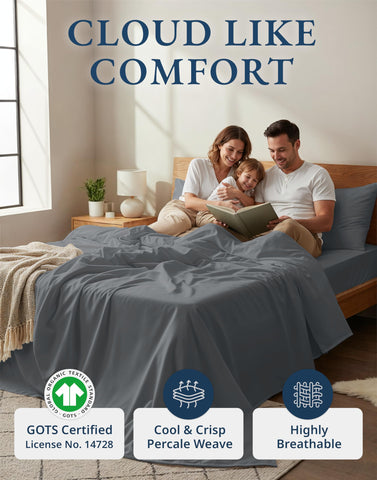 LANE LINEN deep pocket fitted sheet close-up showing elastic edge and secure fit benefit