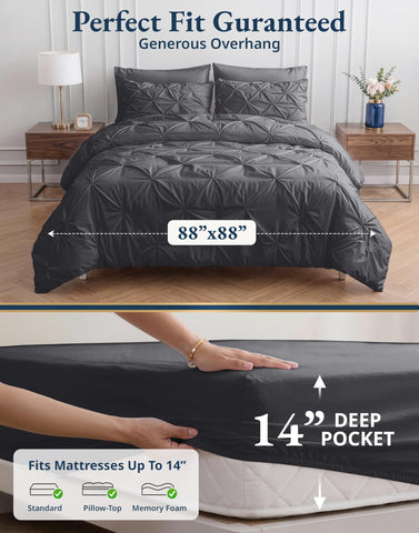 LANE LINEN comforter corner close-up shows box stitching that prevents fill clumping benefit