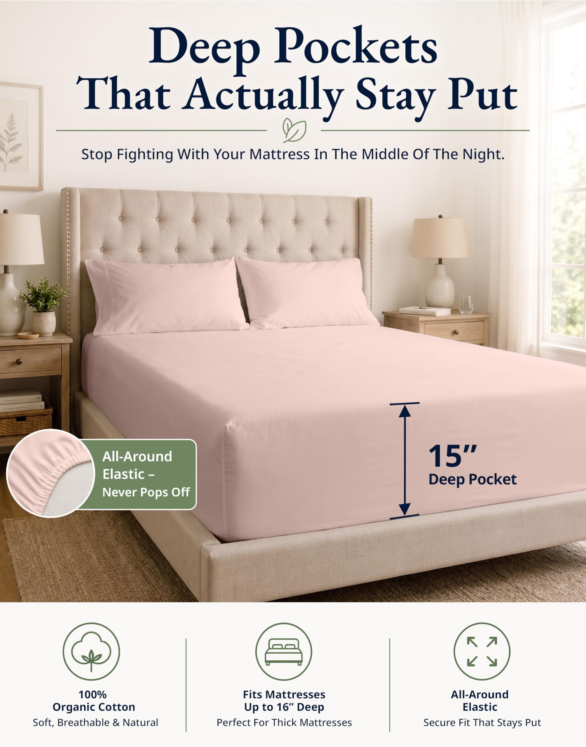 LANE LINEN deep-pocket corner detail demonstrating secure fit for thick mattresses