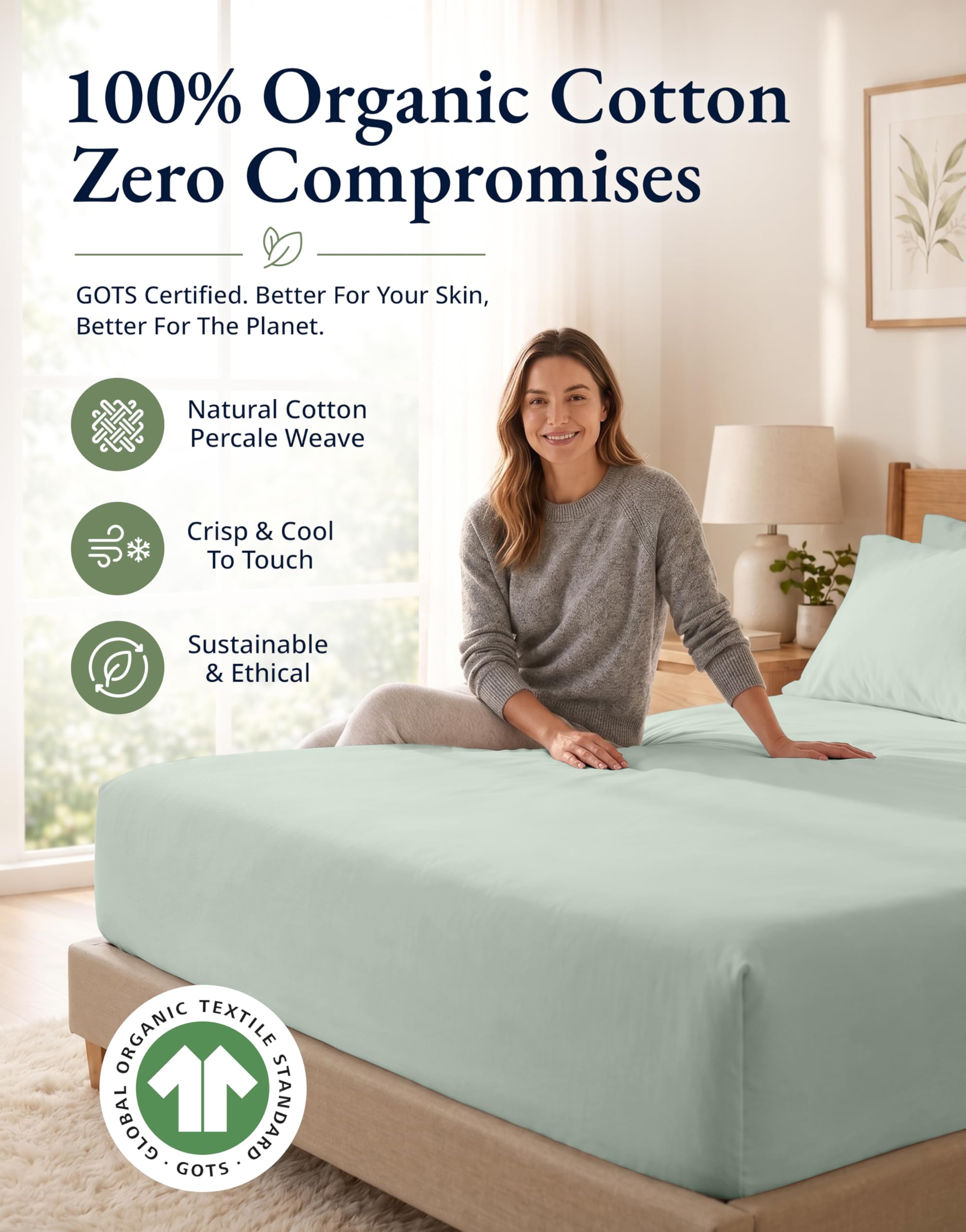 LANE LINEN elastic hem detail illustrating all-around secure fit on mattress