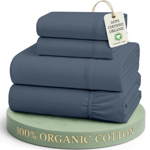 LANE LINEN front packaging in Estate Blue showing set and reusable bag for eco-friendly storage