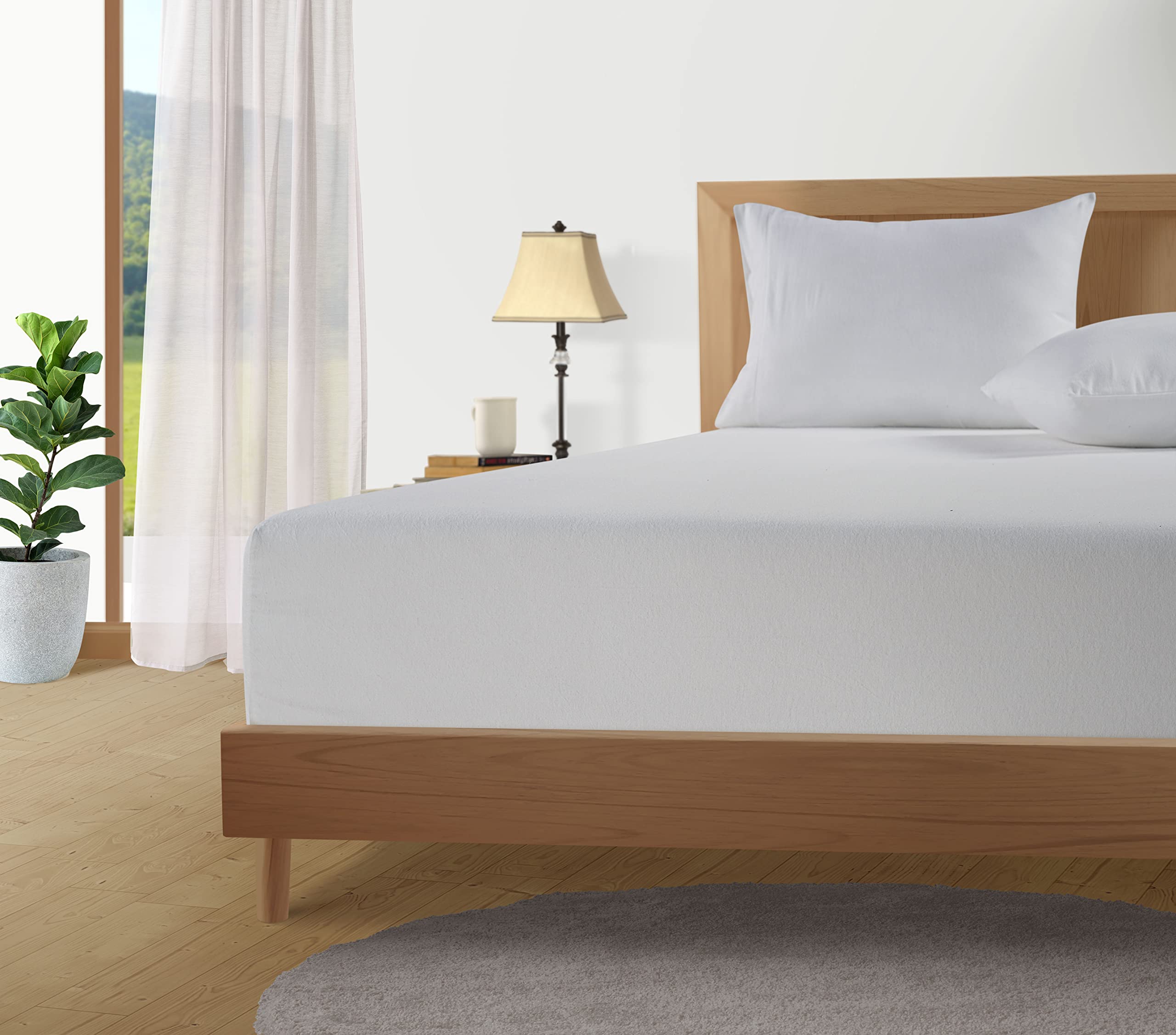 LANE LINEN fitted sheet pocket detail showing 15-inch deep fit benefit