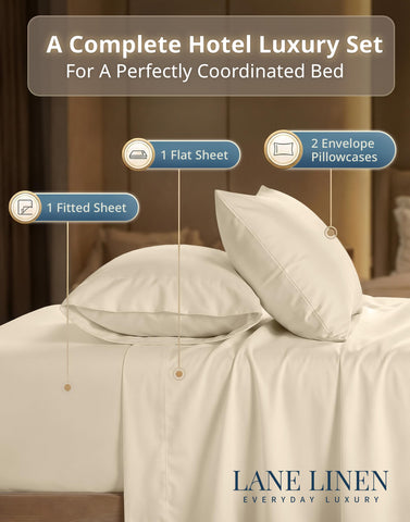 LANE LINEN fitted sheet corner showing 15-inch deep pocket for secure mattress fit