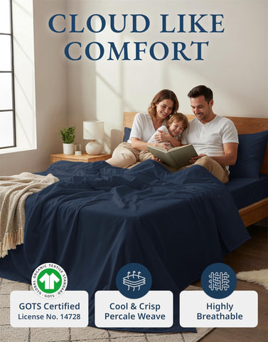 LANE LINEN flat sheet spread on bed showcasing crisp percale comfort