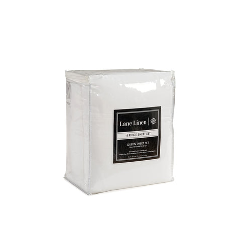 LANE LINEN flat sheet spread on king bed illustrating full coverage