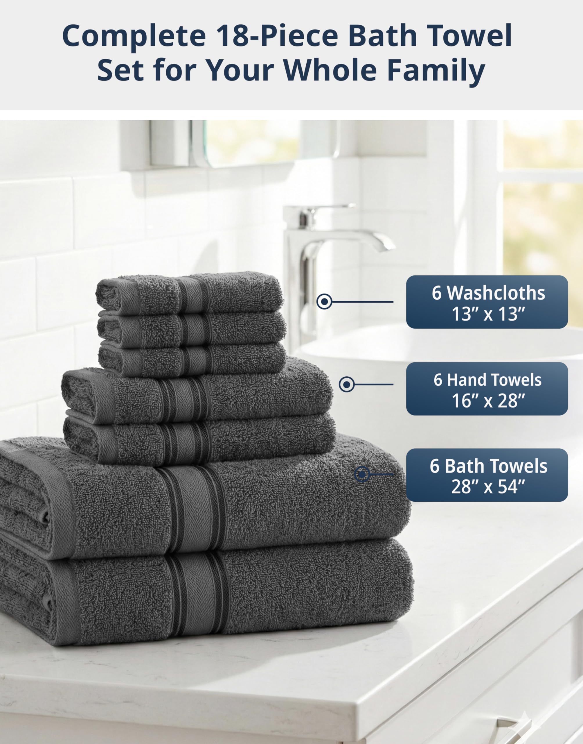 LANE LINEN folded towels stacked to highlight neat storage benefit