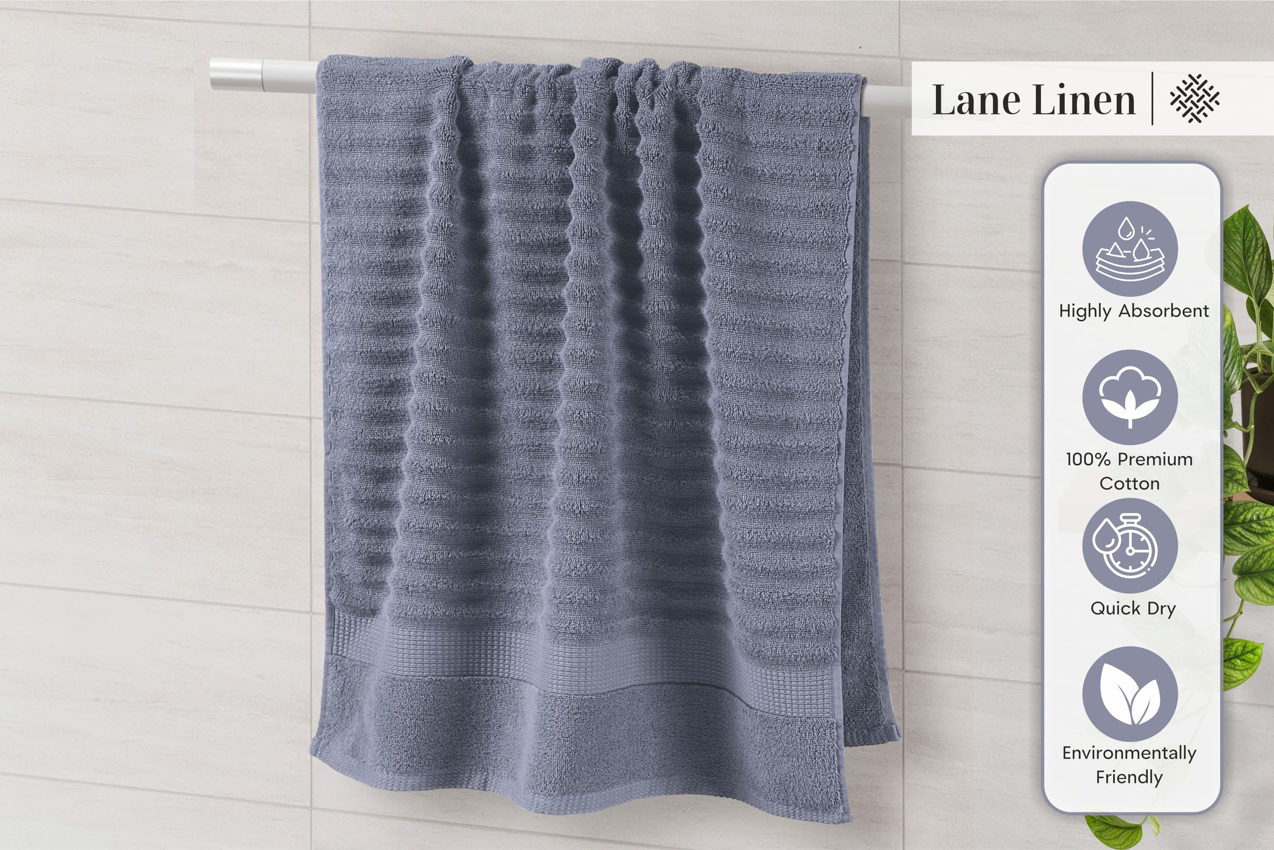 LANE LINEN folded stack with size comparison showing complete set