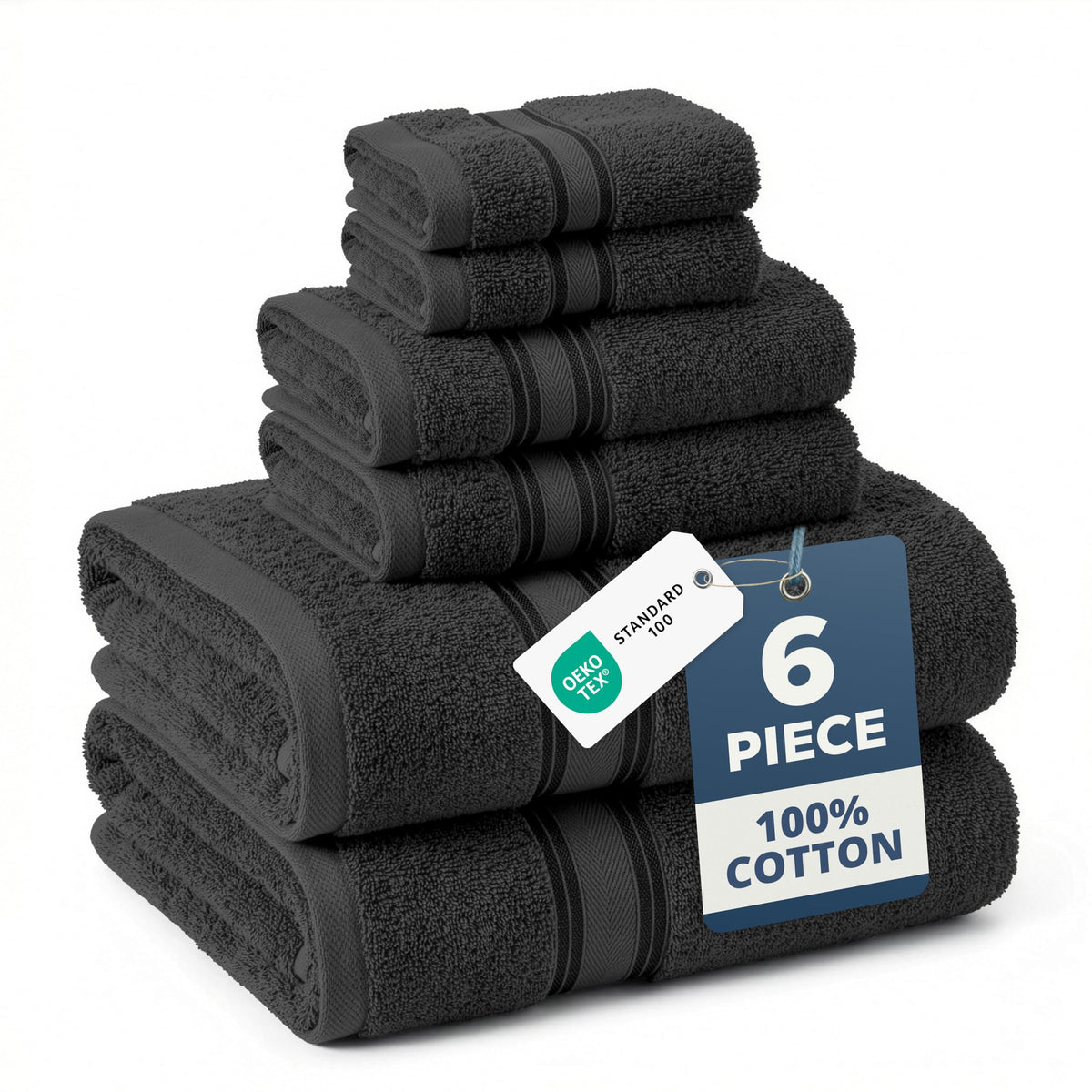 LANE LINEN front packaging showing full six-piece set and modern black finish, highlights value
