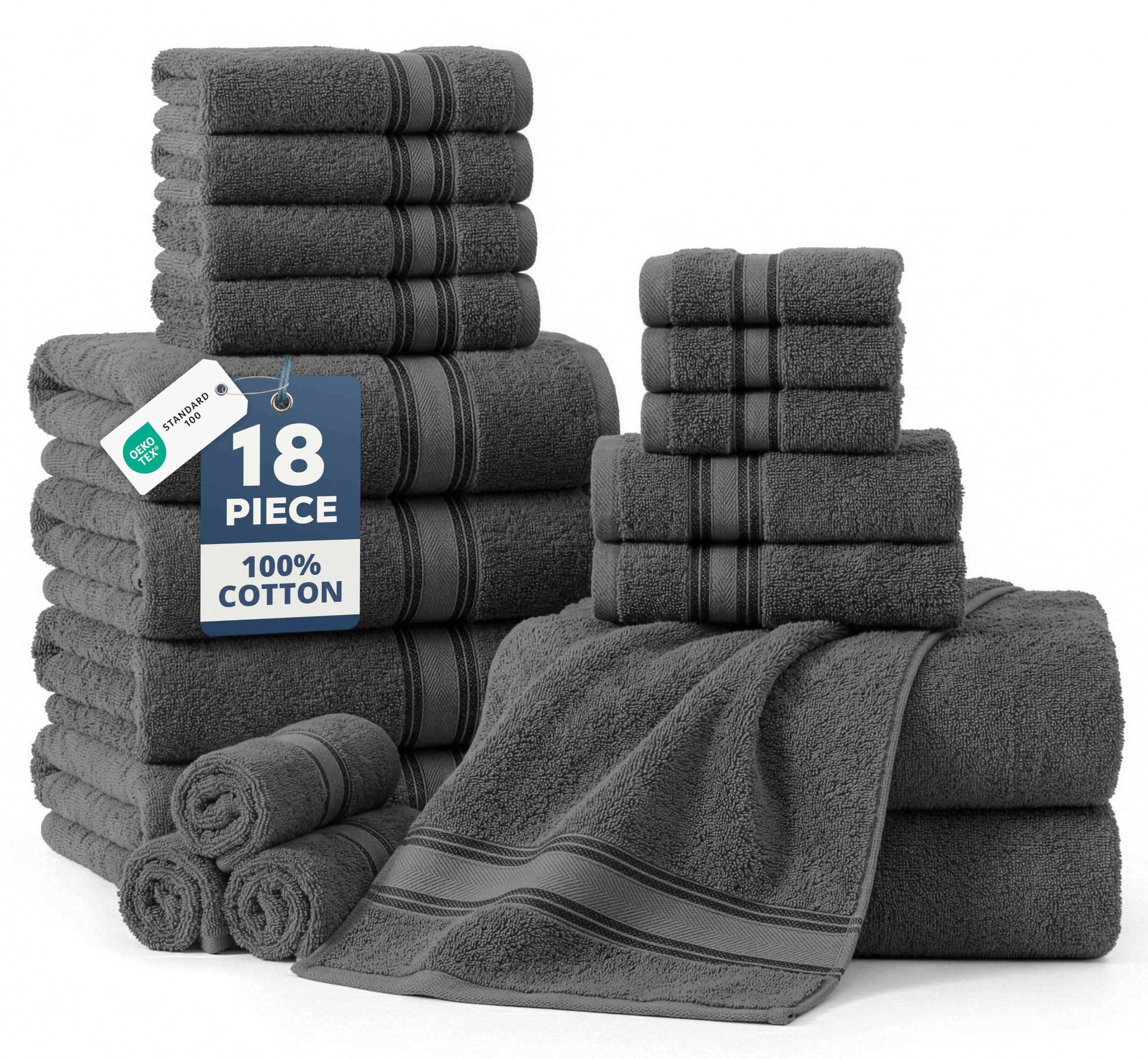 LANE LINEN front packaging showing grey towel set and value