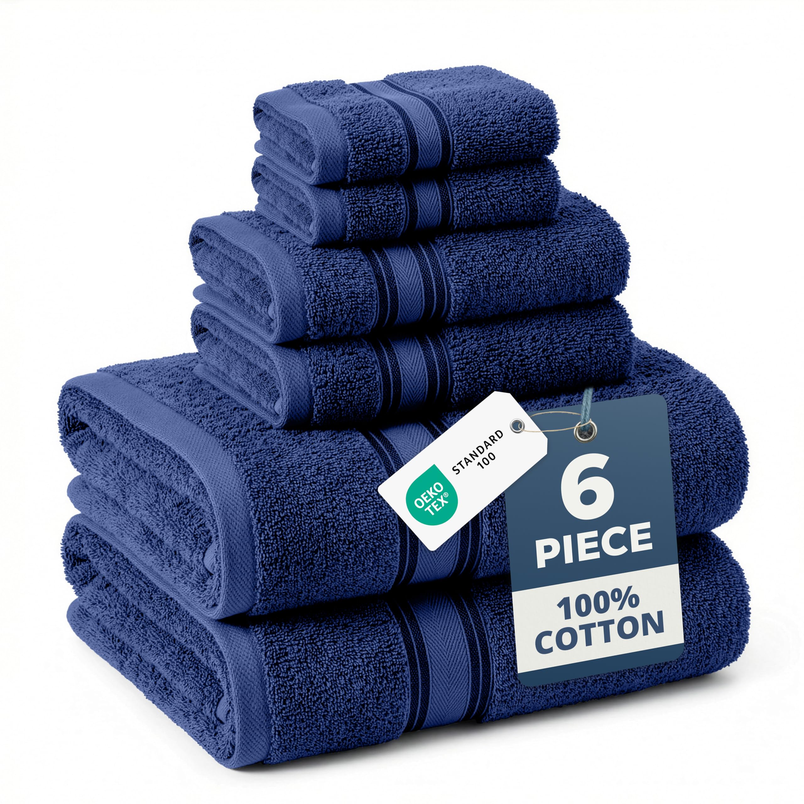 LANE LINEN front packaging navy showing full 6-piece set and clear labeling