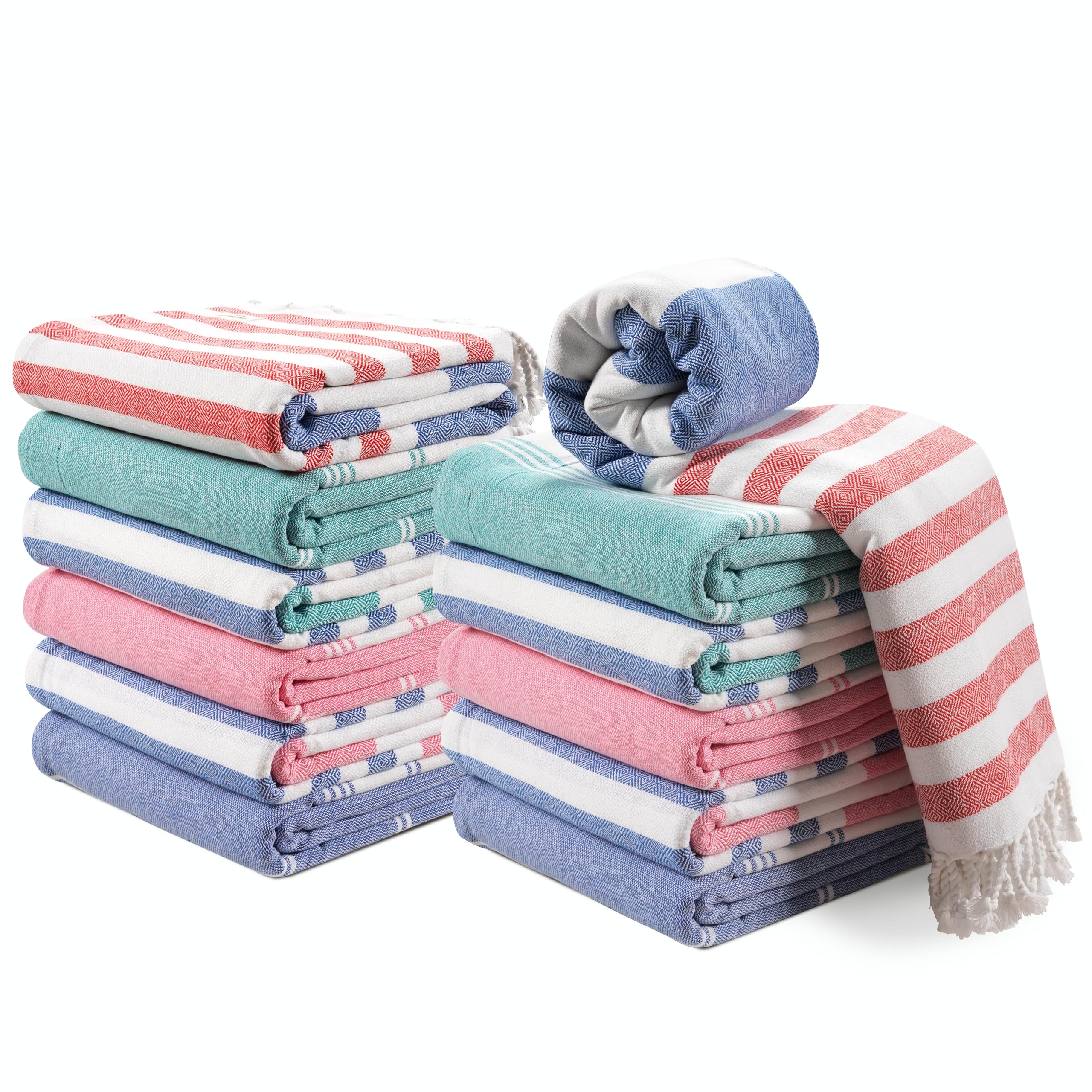LANE LINEN front view of Seaside Symphony pack, shows large towel and colors