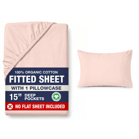 LANE LINEN front view of Sepia Rose fitted sheet set shows color and neat finish
