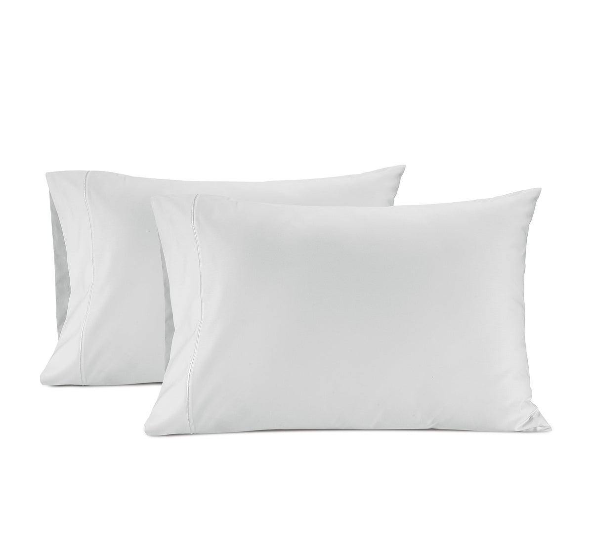 LANE LINEN front view of two white queen pillowcases showing neat envelope closure and luxury look