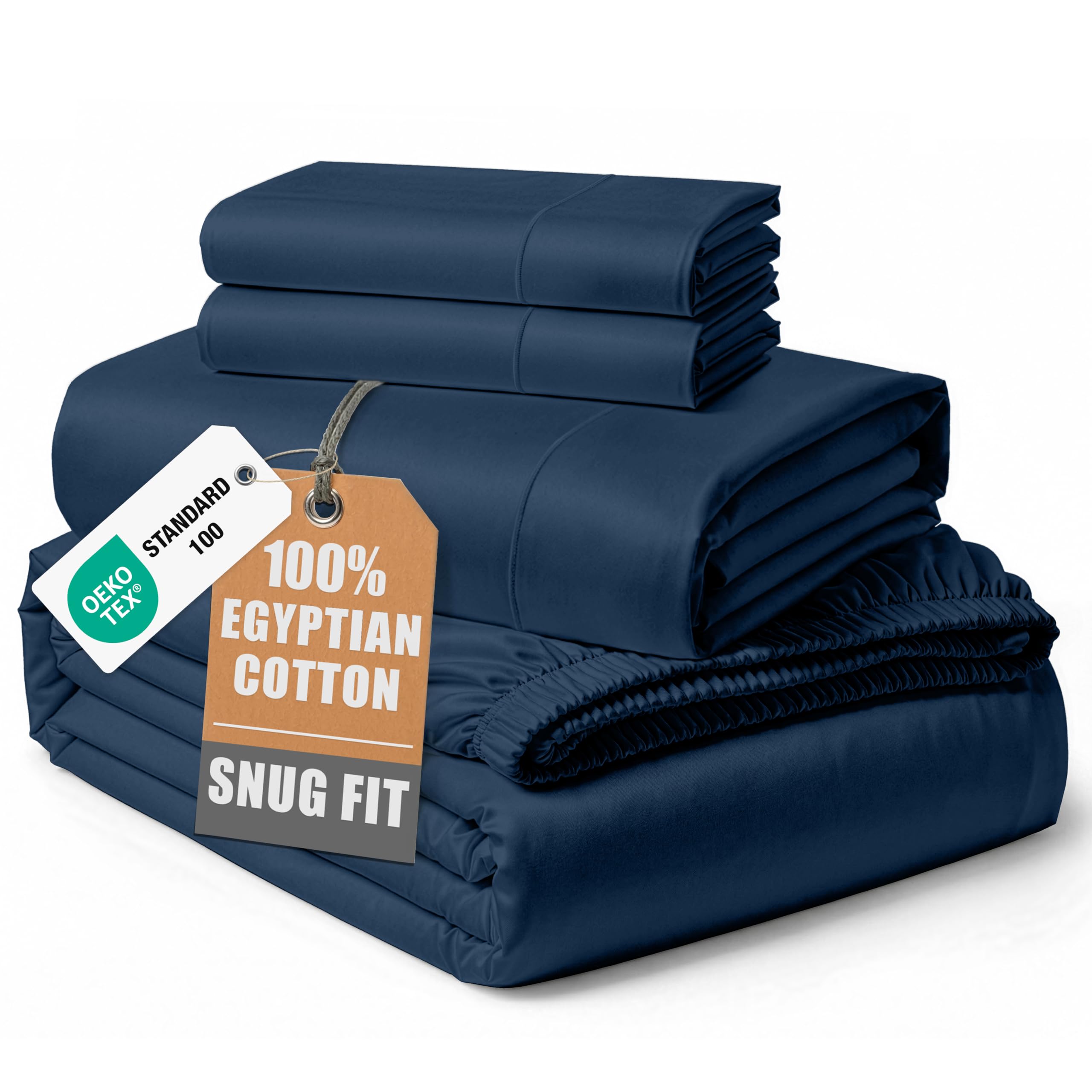 LANE LINEN front packaging showing estate blue queen sheet set and label benefits