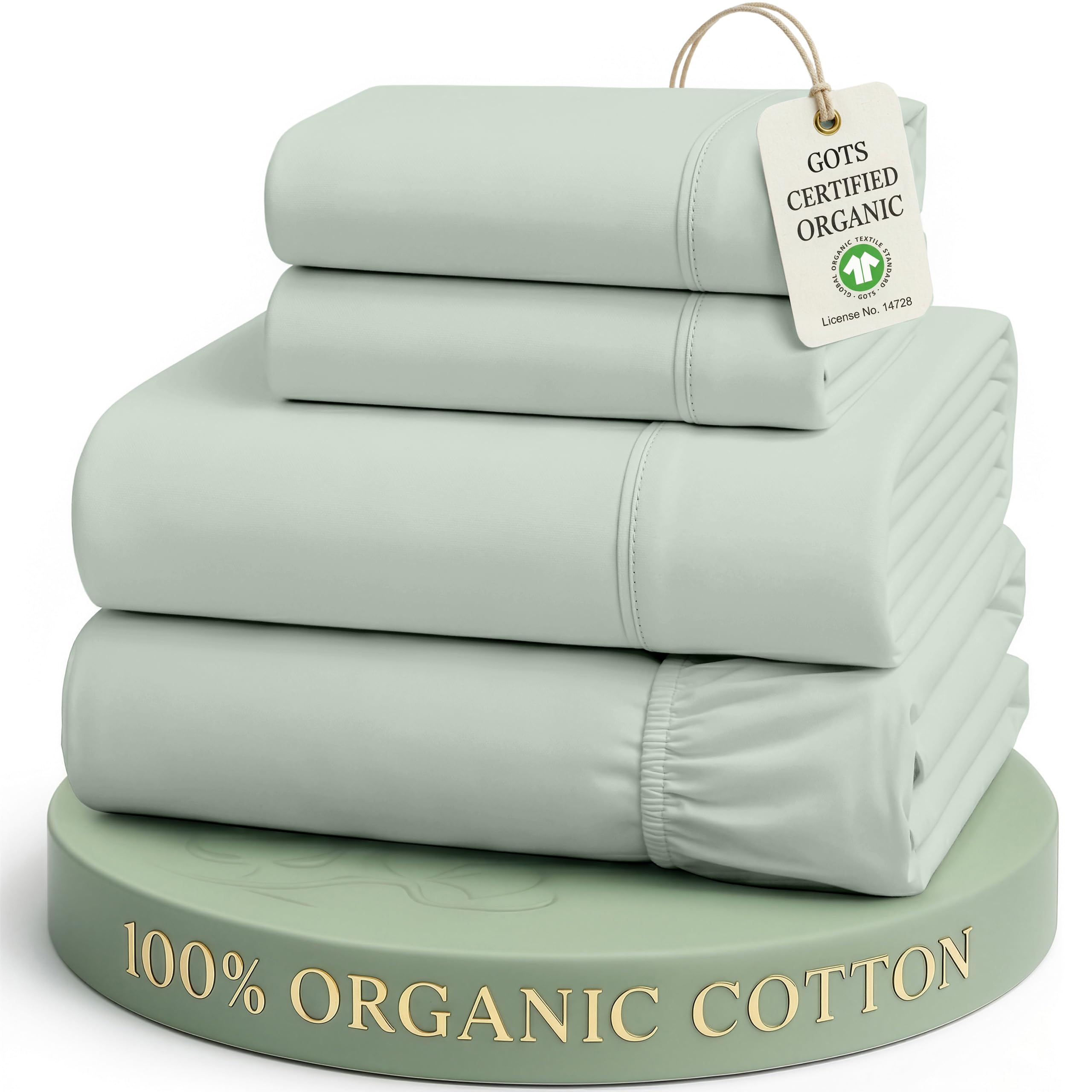 LANE LINEN front packaging showing cool blue sheet set and reusable bag for eco-friendly storage