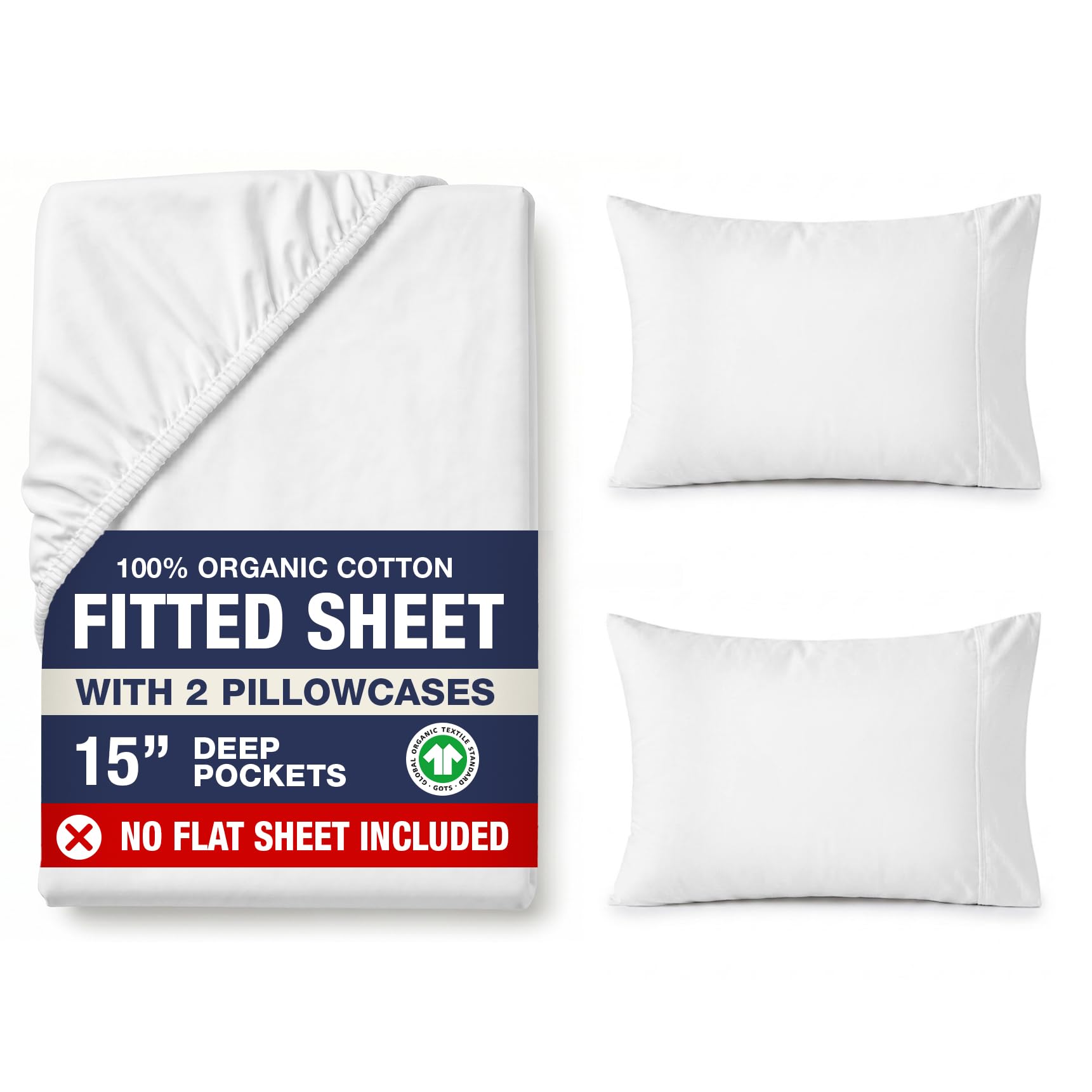 LANE LINEN front view of full fitted sheet showing neat fit and crisp white look