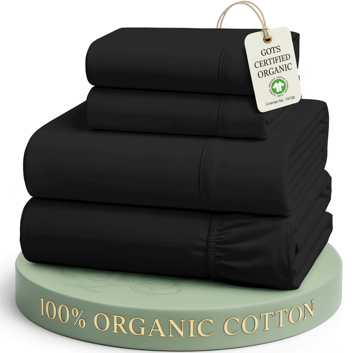 LANE LINEN full sheet set front packaging showing neat folded sheets and sustainable bag
