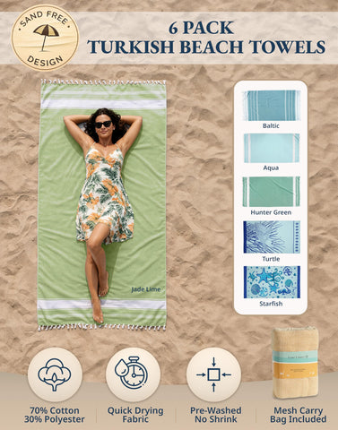 LANE LINEN fully spread towel on sand demonstrates roomy 39x71 comfort