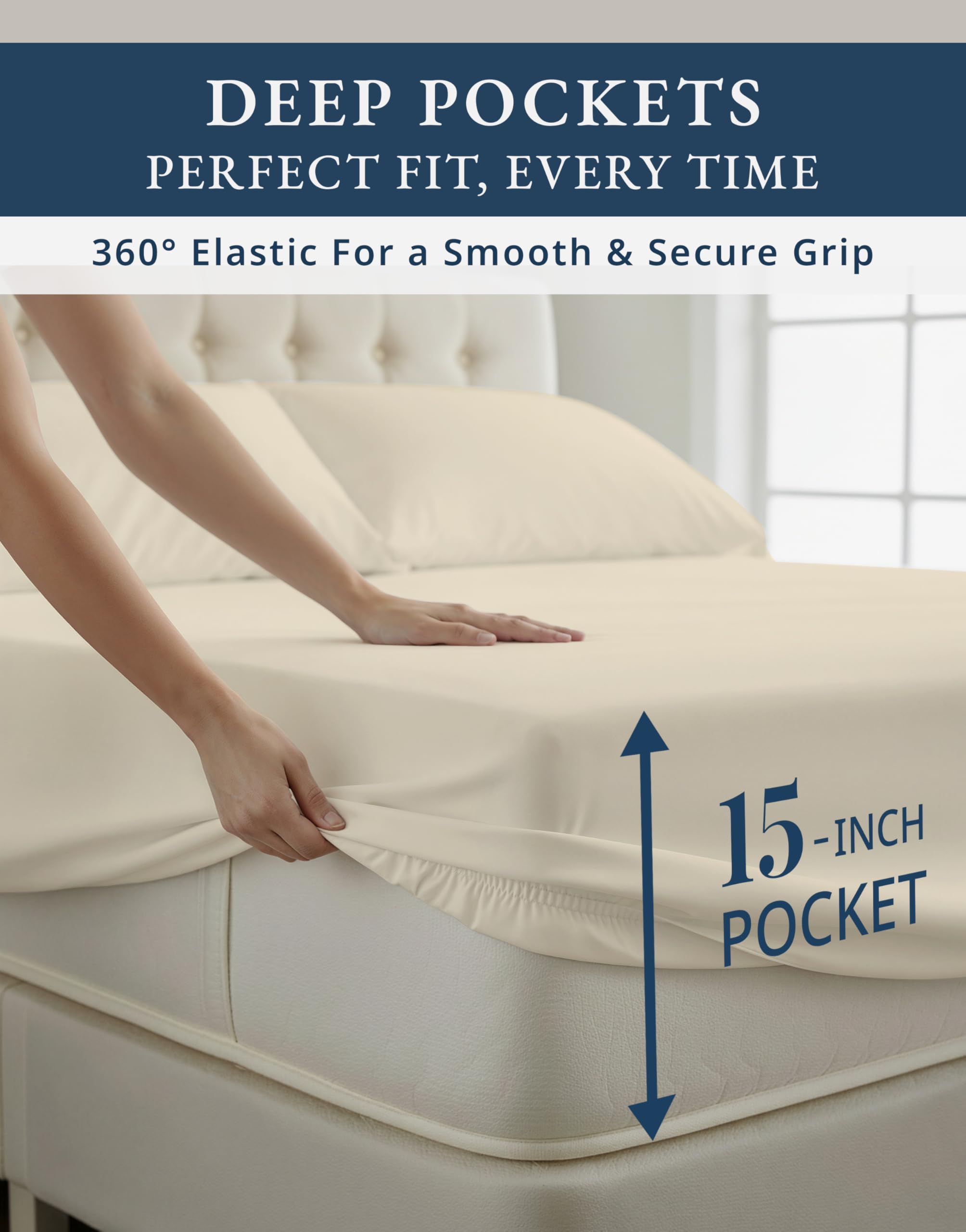 LANE LINEN fitted sheet on tall mattress demonstrating fit on pillow-top and deep profiles