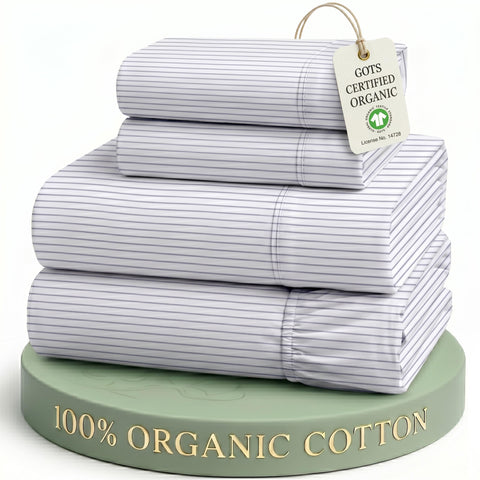 LANE LINEN front packaging of king sheet set shows neat folded set and label, promotes eco packaging