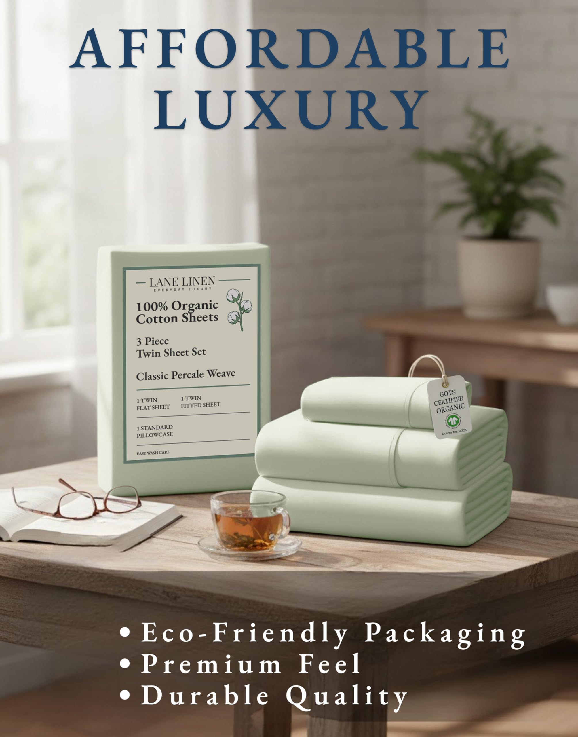 LANE LINEN on twin mattress scale demonstrating deep-pocket fit benefit