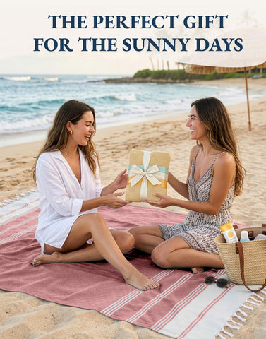 LANE LINEN beach scene with towel in use showing versatile lifestyle use