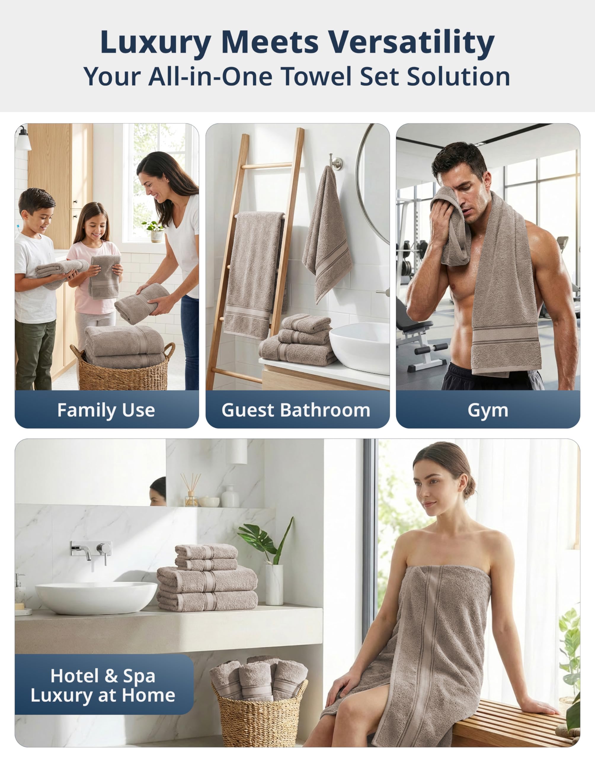 LANE LINEN towel hanging on rail, displays quick-dry practicality