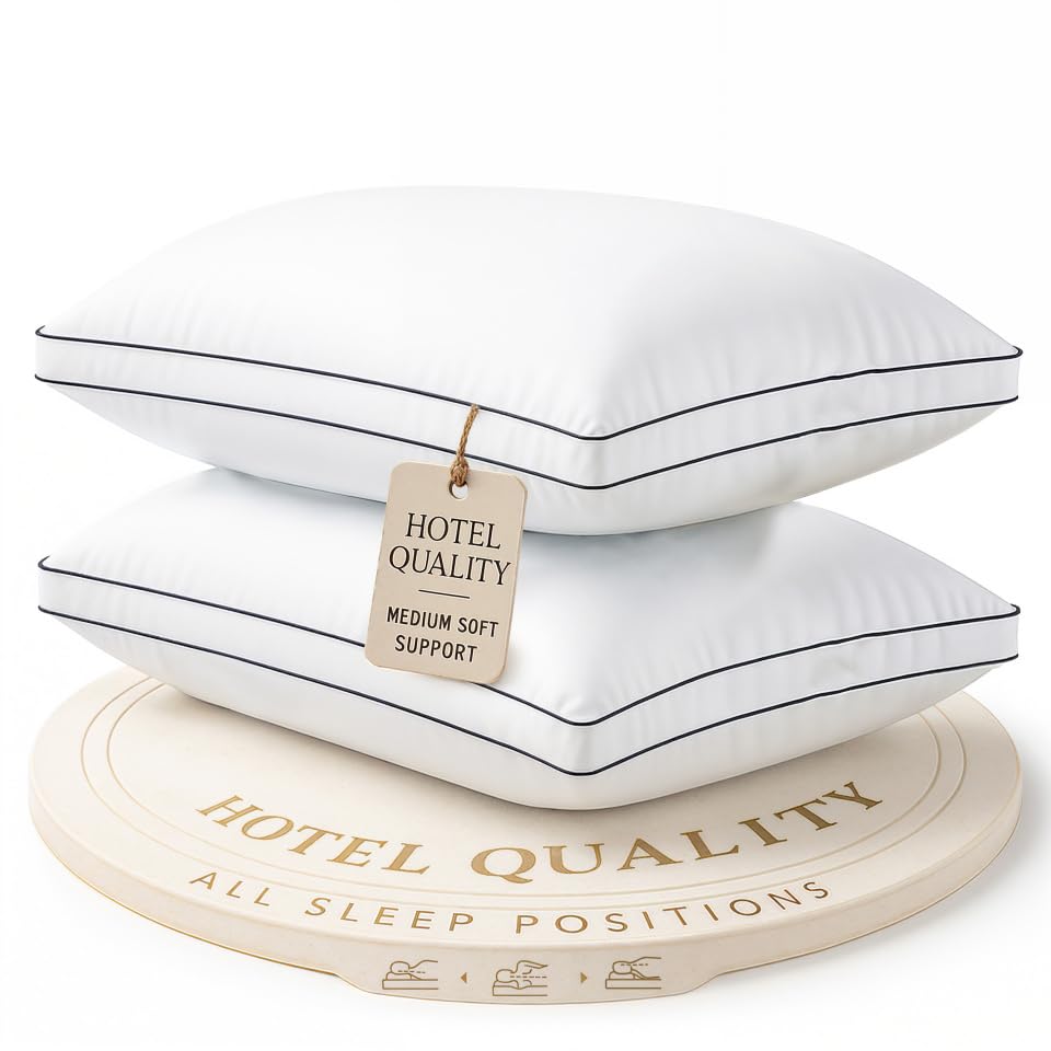 LANE LINEN queen pillows front package showing neat pair and white cover, highlights value
