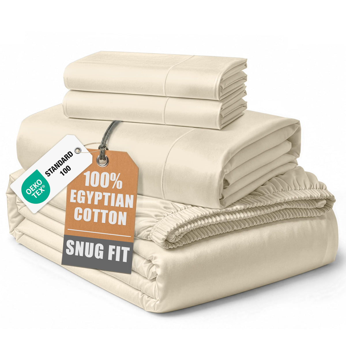 LANE LINEN front packaging of queen sheet set showing ivory color and included pieces