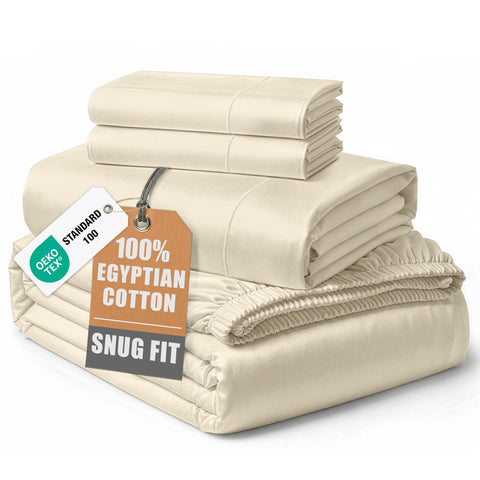 LANE LINEN front packaging of queen sheet set showing ivory color and included pieces
