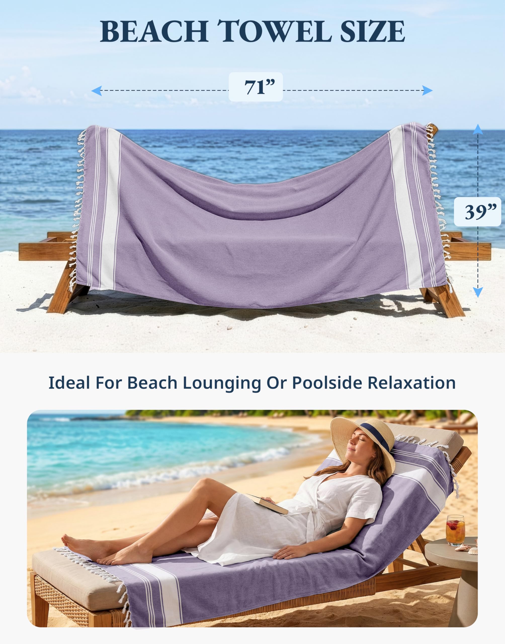 LANE LINEN Regal Orchid laid on beach lounge showing full-coverage benefit