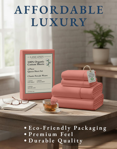 LANE LINEN reusable fabric bag with sheets highlighting eco-friendly packaging benefit
