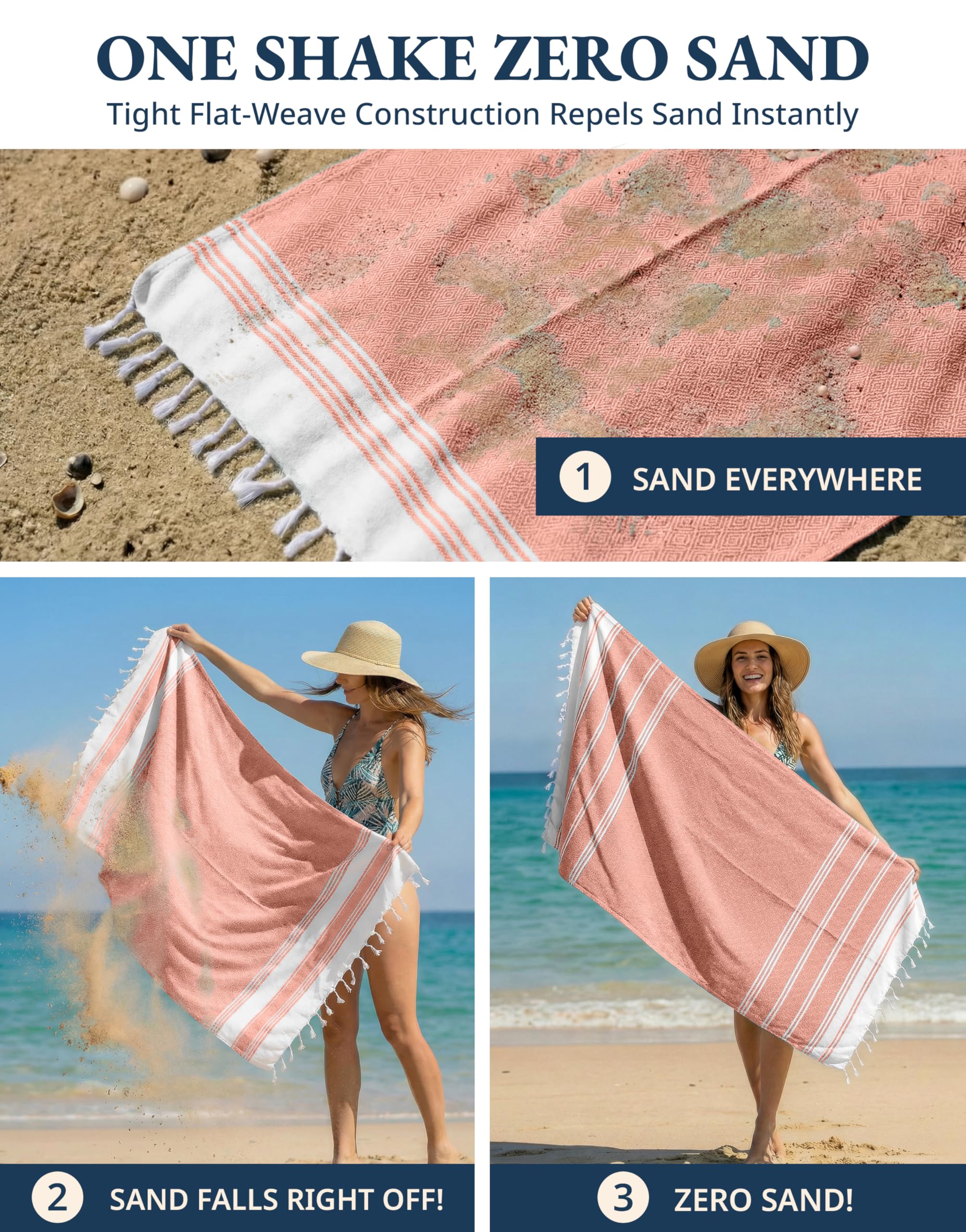 LANE LINEN shaken towel releasing sand to keep grit away